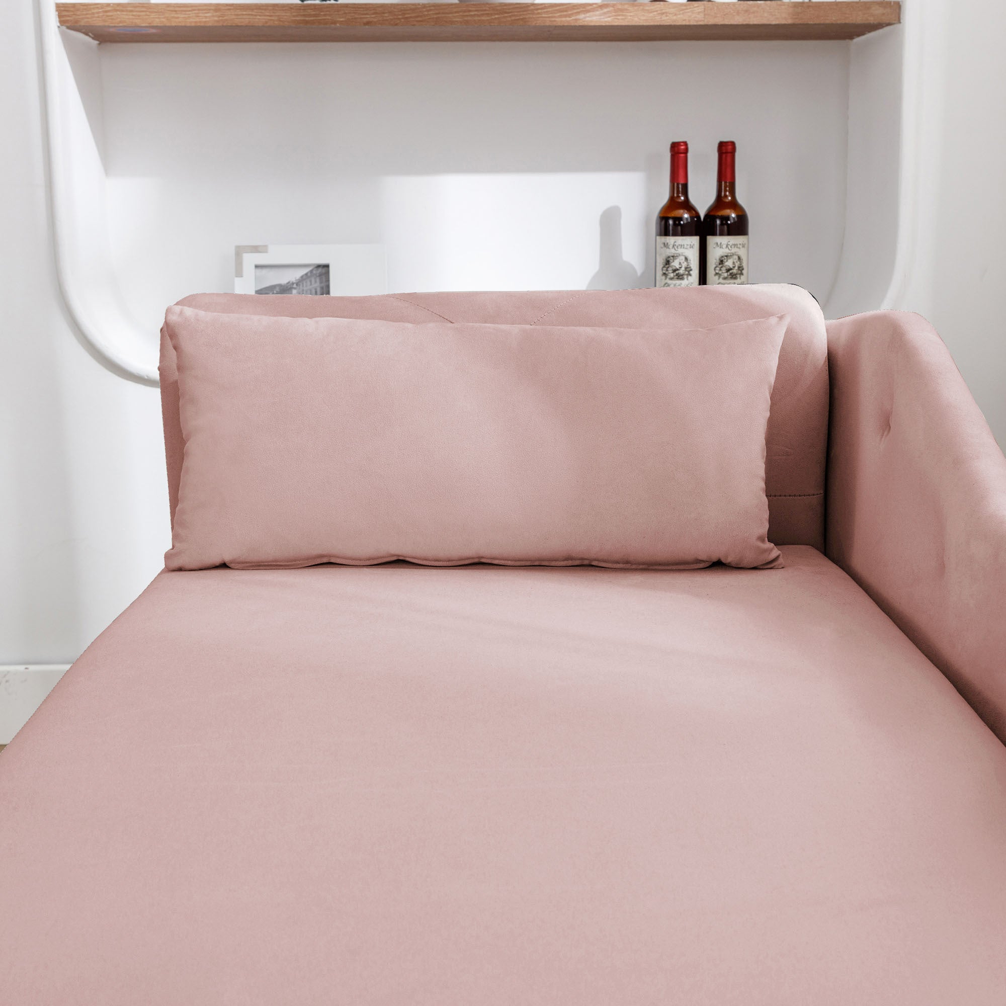 Pink Chaise Lounge Indoor, Velvet Lounge Chair for Bedroom with Storage & Pillow, Modern Upholstered Rolled Arm Chase Lounge for Sleeping with Nailhead Trim for Living Room Bedroom Office - Grand Goldman Shop