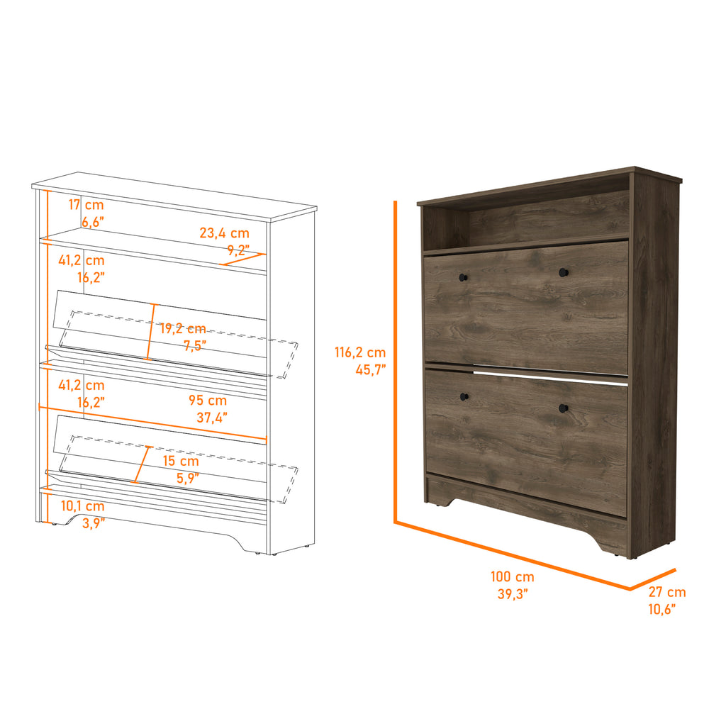 Shoe Rack Dublin, One Open Shelf, Two Extendable Cabinets, Dark Brown Finish - Grand Goldman Shop