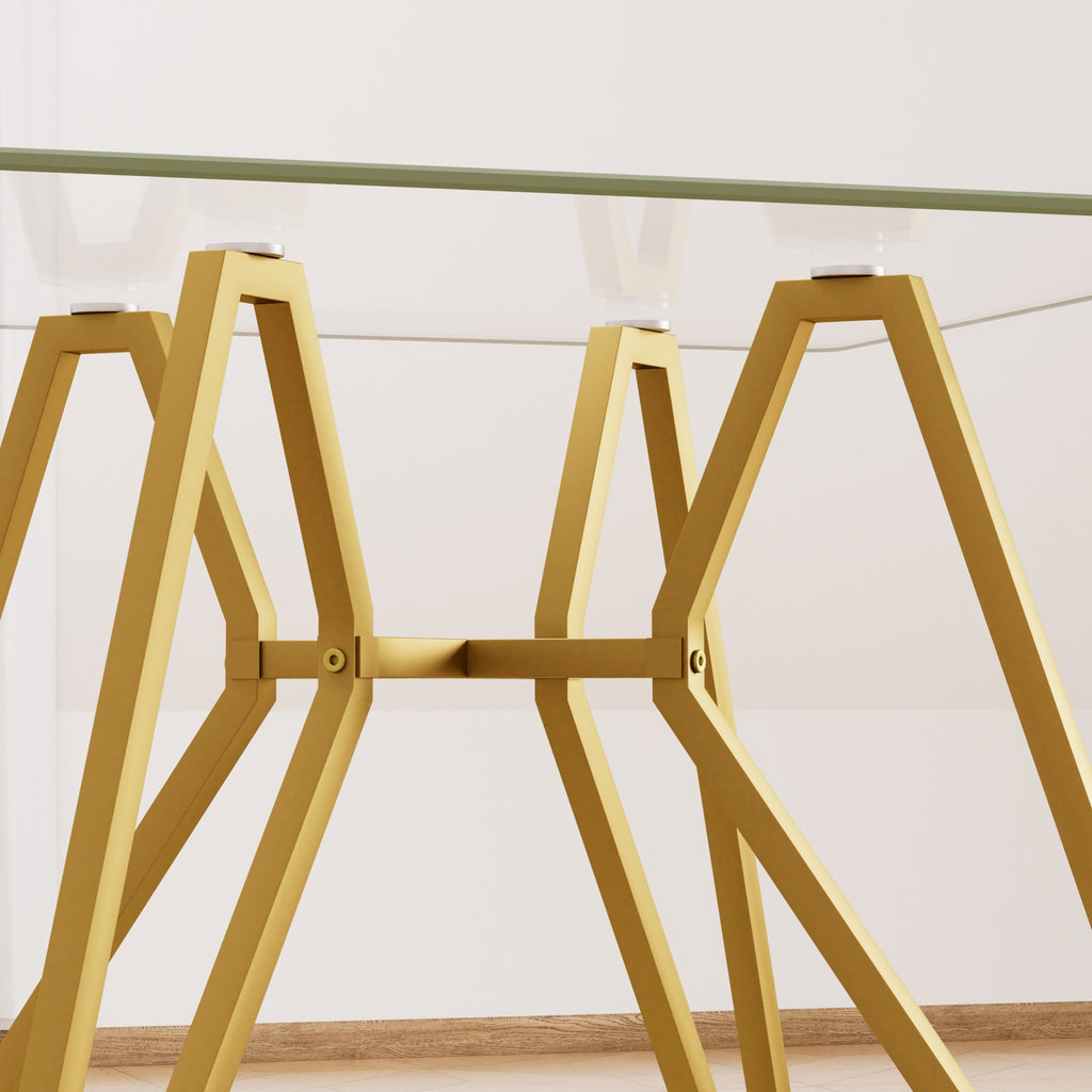 Modern Gold Glass Dining Table with Metal Legs for 2-4 People, 35.4-Inch Square - Grand Goldman Shop