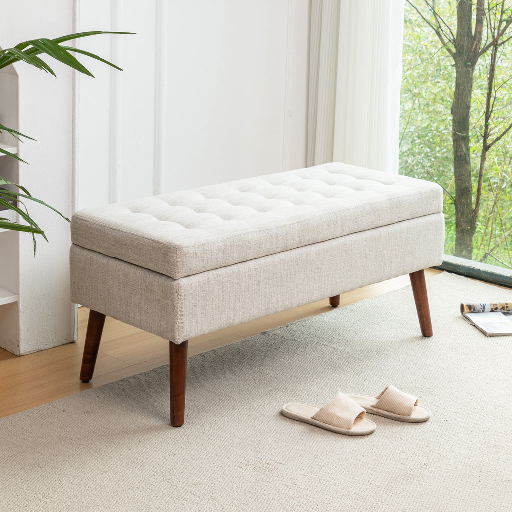 Storage Bench with Storage Bench for Bedroom End of Bed Bench Foot of Bed Bench Entryway Bench Storage Ottoman Bench 43.7' W x 18.1' D Off White Bench - Grand Goldman Shop