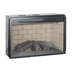26 Inch Infrared Quartz Heater Fireplace Insert - Woodlog Version with Brick Background, Antique Black, Tempered Glass and Sheet Metal - Grand Goldman Shop