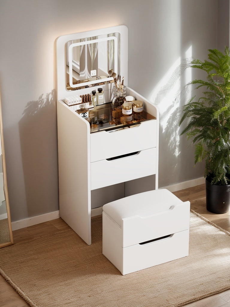 ( 48CM ) 3 in 1 Vanity Desk with Plip Top Mirror, Small Make Up Vanity Set with Visible Glass Desktop, Compact Makeup Vanity with 3 Drawers, Dressing Table for Bedroom ( WHITE COLOR ) - Grand Goldman Shop