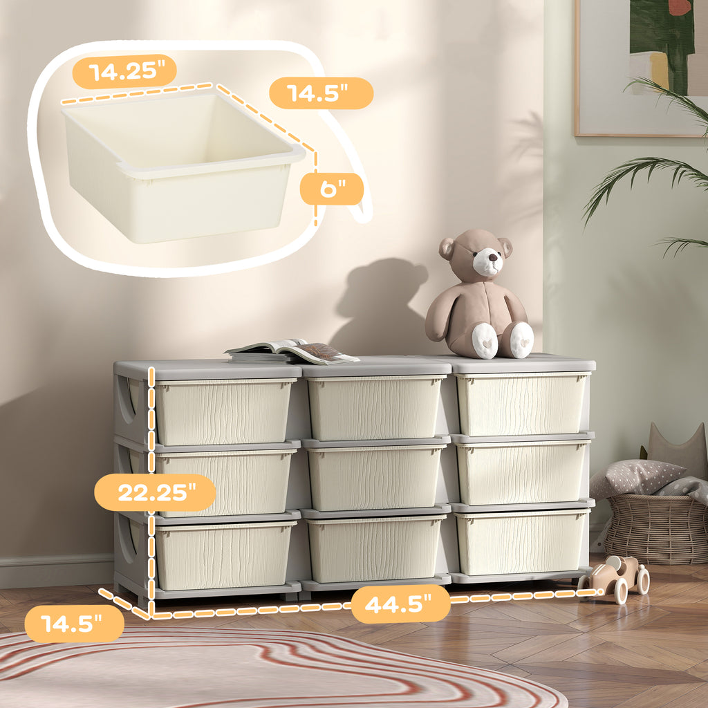 Qaba 3 Tier Kids Storage Unit, 9 Drawer Chest Toy Organizer Plastic Bins for Kids Bedroom Nursery Kindergarten Living Room fo