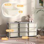 Qaba 3 Tier Kids Storage Unit, 9 Drawer Chest Toy Organizer Plastic Bins for Kids Bedroom Nursery Kindergarten Living Room fo