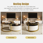 Modern Round Nesting Coffee Table Fluted with Drawer in Black & Gold in 31.5'' - Grand Goldman Shop