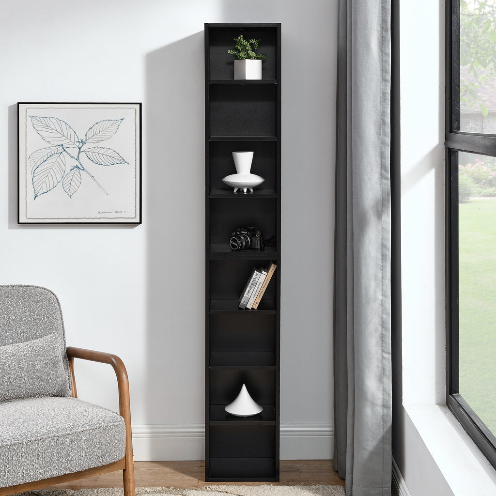 8-Tier Media Tower Rack, CD DVD Slim Storage Cabinet with Adjustable Shelves, Tall Narrow Bookcase Display Bookshelf for Home Office,Multi-functional double-decker bookcase - Grand Goldman Shop