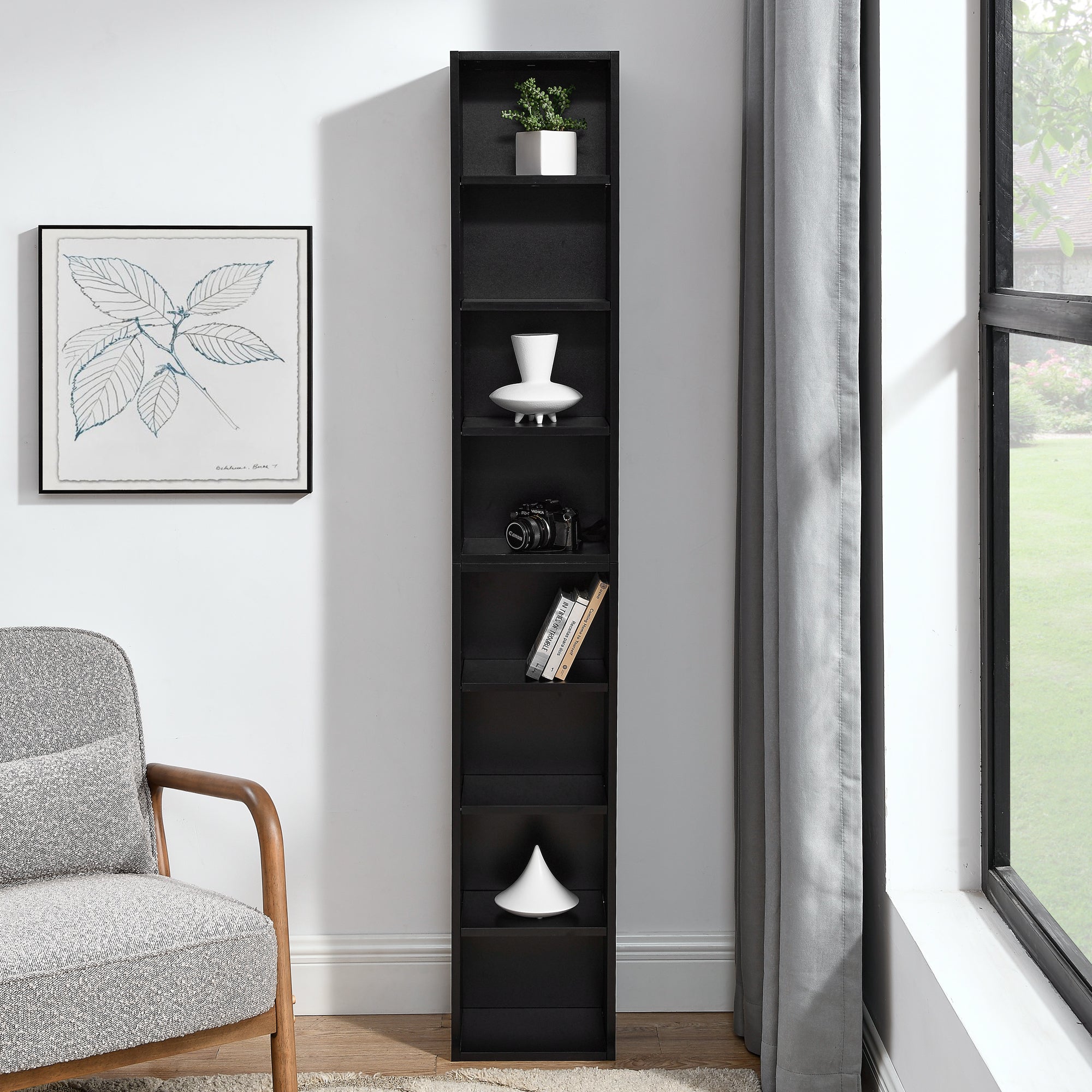 8-Tier Media Tower Rack, CD DVD Slim Storage Cabinet with Adjustable Shelves, Tall Narrow Bookcase Display Bookshelf for Home Office,Multi-functional double-decker bookcase - Grand Goldman Shop