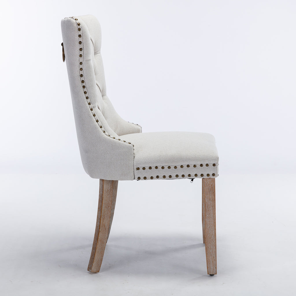 Nikki Collection Modern, High-end Tufted Solid Wood Contemporary Flax Upholstered Dining Chair with Wood Legs Nailhead Trim 2-Pcs Set,Gray, SW6801BG - Grand Goldman Shop