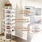7-Tier Square Rotating Shoe Rack Tower with 360° Spinning Organizer, White - Grand Goldman Shop