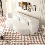 Modern Floor Sofa with 2 Pillows,Convertible Teddy Fabric Foam Filled Sleeper Sofa Bed,15 ' Full Size Folding Mattress for Living Room,Guest Bed,Playroom,no assembly required,Beige - Grand Goldman Shop