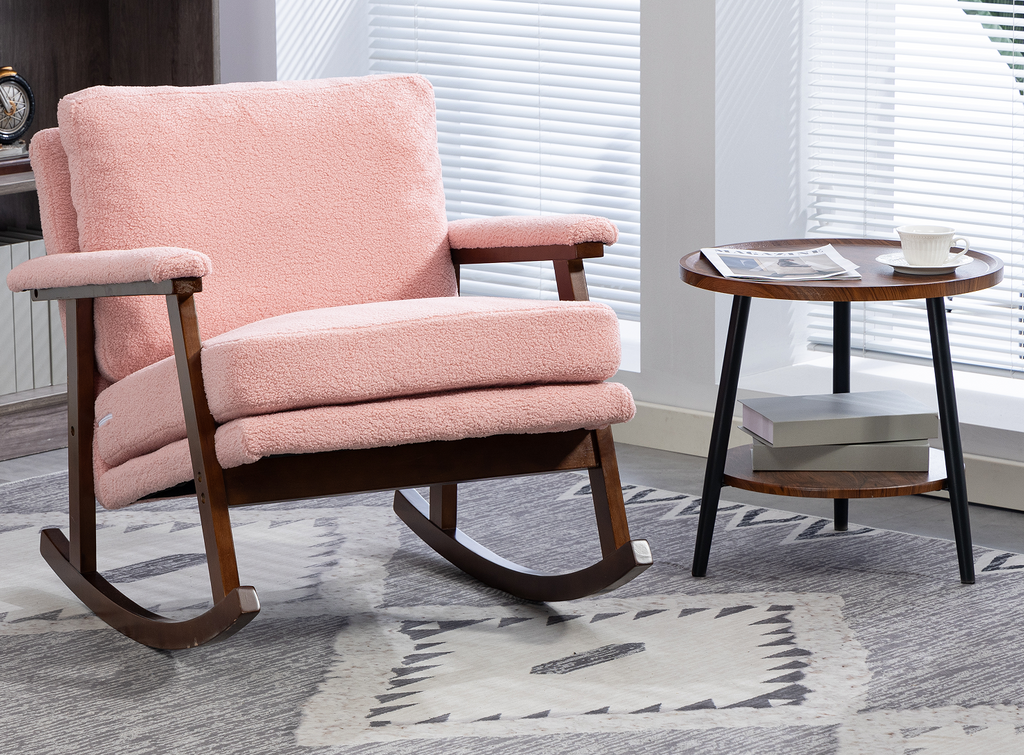 Mid Century Modern Accent Chair ,rocking chair with Wood Frame, Upholstered Living Room Chairs , Reading Armchair for Bedroom Sunroom - Grand Goldman Shop