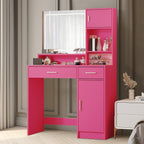 Vanity Desk with Mirror and LED Light Strip,Dressing Table with Large Drawer, 3 Level Storage Dresser & 3 Lighting Modes Adjustable Brightness, Suitable for Bedroom(Rose Pink) - Grand Goldman Shop