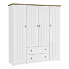 White 4 Door Wardrobe Armoire with 2 Drawers, Pine Wood + MDF, 60.6''L x 20.8''W x 68.5''H - Grand Goldman Shop