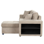 Modern L-Shape 3 Seat Reversible Sectional Couch with Pull Out Sleeper, Storage Chaise & 2 Stools, Cream, Linen Chenille - Grand Goldman Shop