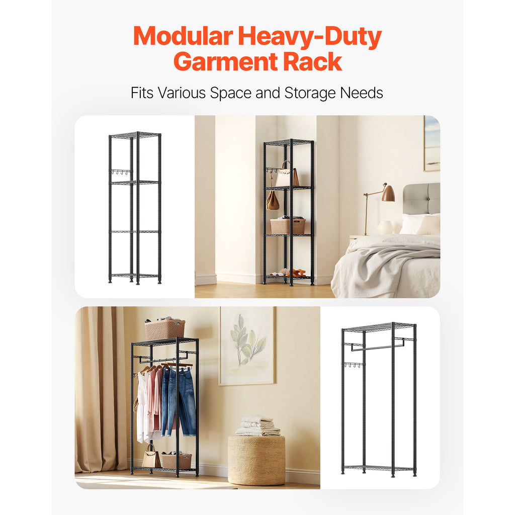 Clothing Garment Rack, Heavy Duty Clothes Rack, Freestanding Clothes Racks with Steel Frame, 800 lbs Load Capacity Closet Wardrobe with Storage Shelves for Bedroom, Clothing Store, Hallway - Grand Goldman Shop