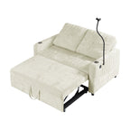 Modern 53.9' Loveseat Pull-out Sofa Bed with Adjustable Backrest, Cup Holders, Charging Ports & Side Storage in Beige Chenille - Grand Goldman Shop