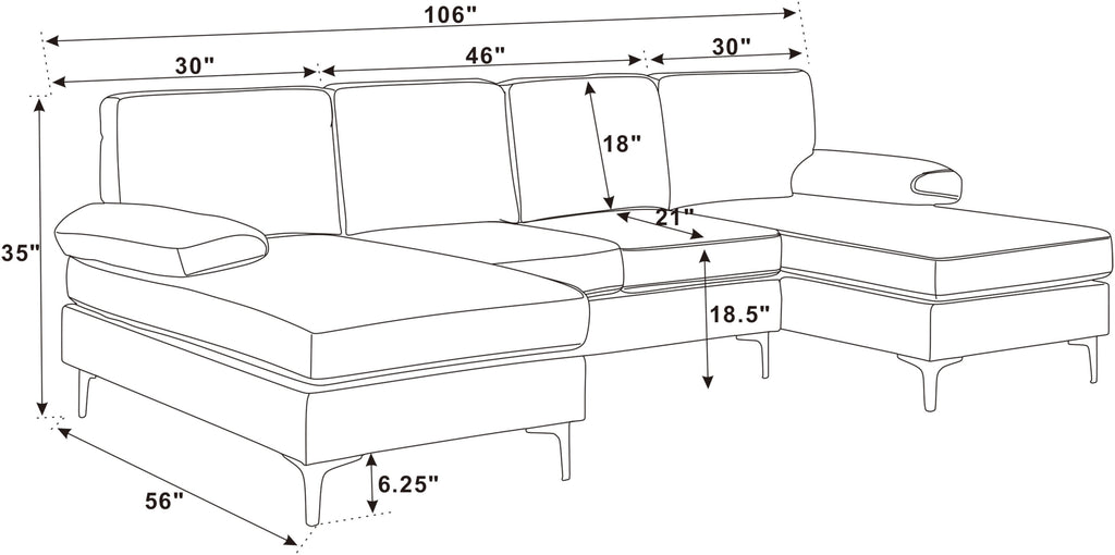 Polyester Blend Upholstered U-Shape Sectional with Metal Legs - Grand Goldman Shop