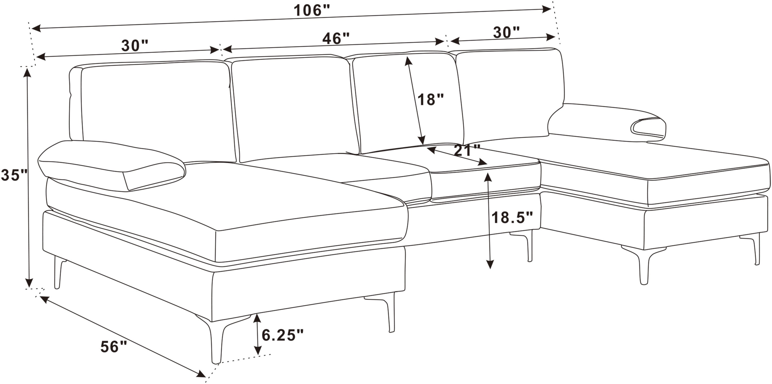 Polyester Blend Upholstered U-Shape Sectional with Metal Legs - Grand Goldman Shop