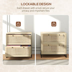 Vinsetto 2 Drawer File Cabinet with Lock, Vertical Filing Cabinet with Keys, Rattan Drawers and Adjustable Hanging Bar for Le