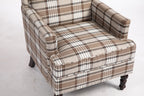 Upholstered Accent Chair, Vintage Armchair with Brown Linen Fabric and Nailhead Trim for Living Room - Grand Goldman Shop