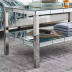 W 39.5' X D 19.5'X H 19.5' 2-layer crystal mirror stainless steel frame coffee table for use in offices, shops, living rooms, or bedrooms - Grand Goldman Shop