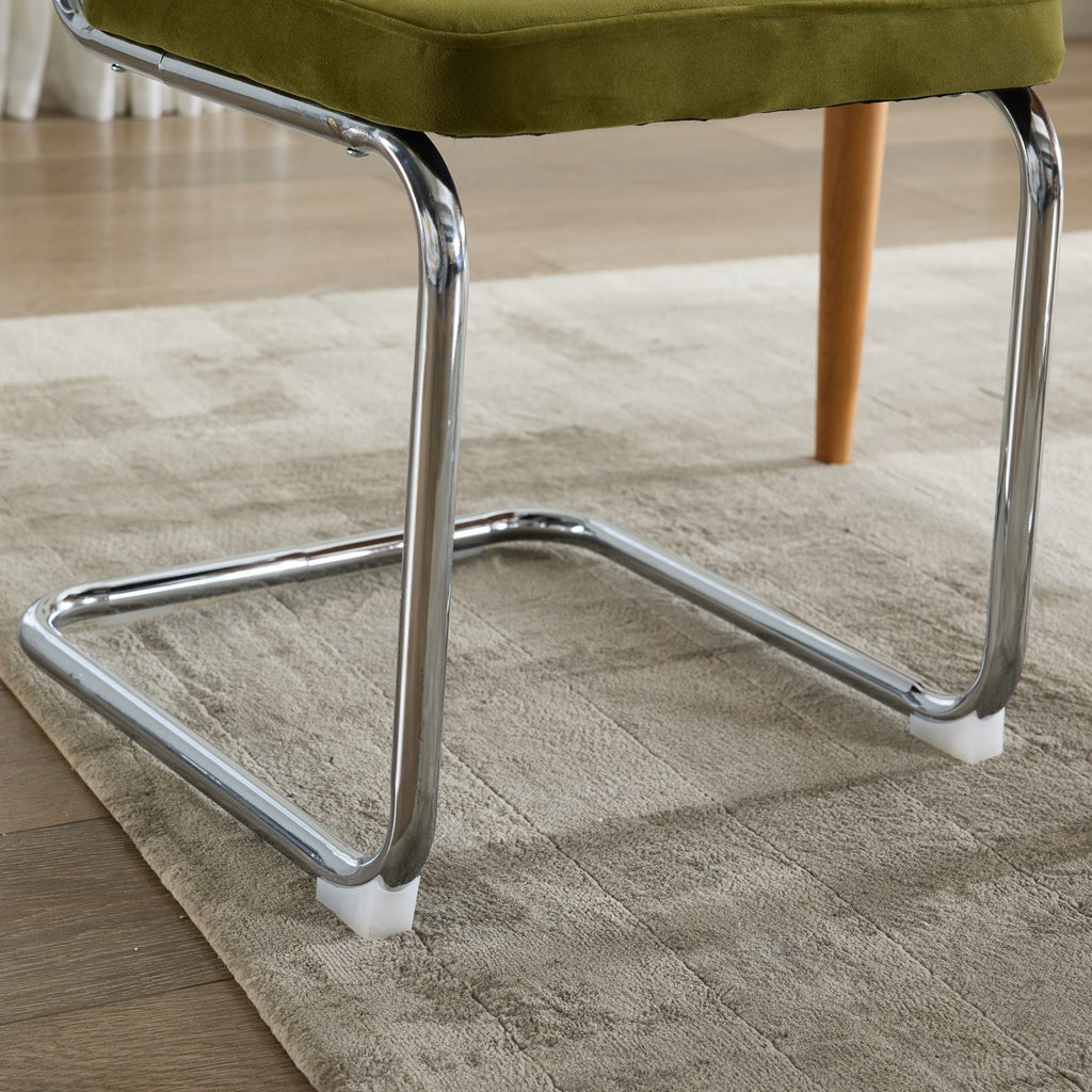 Mid Century Modern Dining Chairs Set of 2, Velvet Accent Chairs with Natural Cane Back & Stainless Chrome Base, Famous Breuer Designed Chairs, Upholstered Rattan Kitchen Chairs,Olive-Green - Grand Goldman Shop