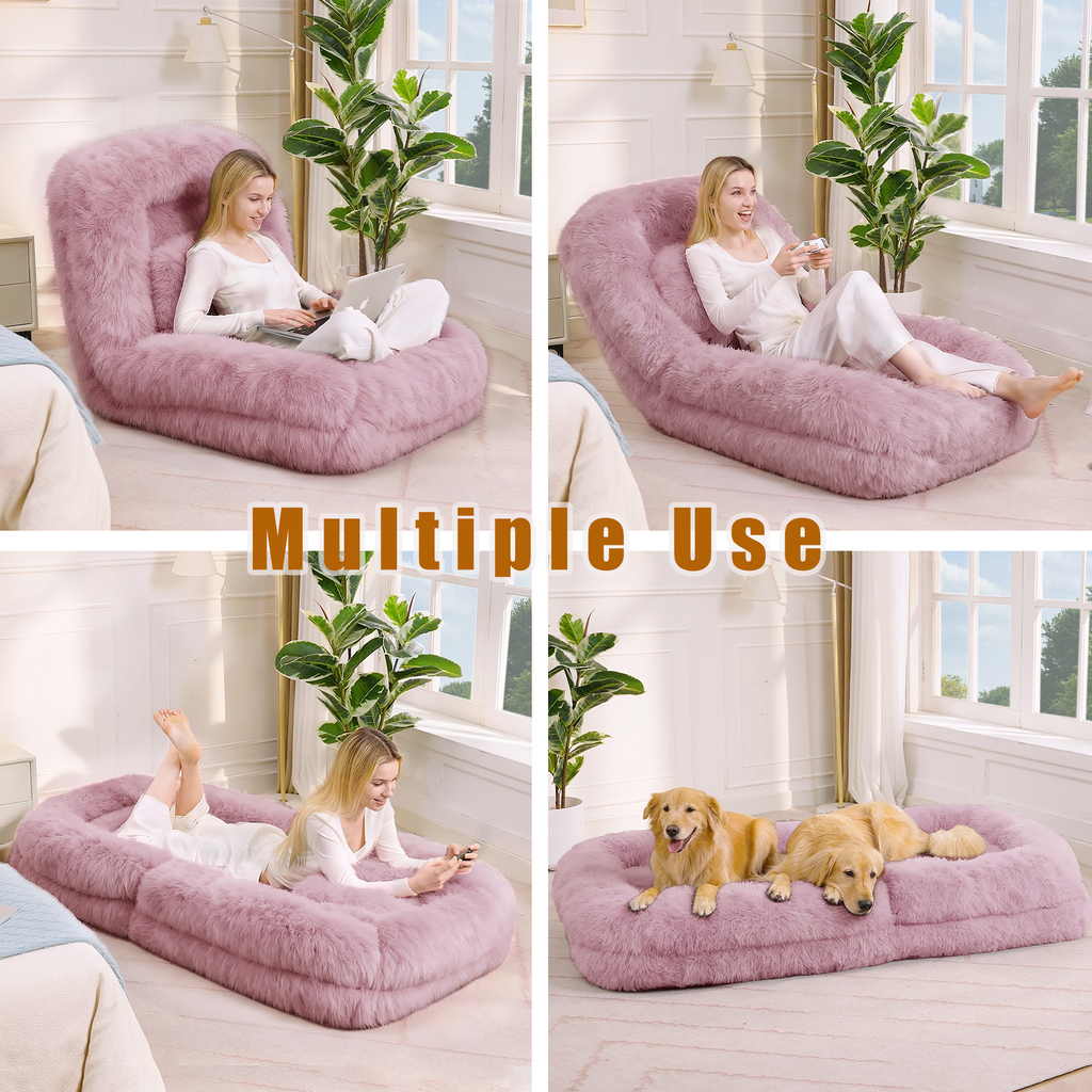 [NEW ARRIVED] [VIDEO PROVIDED] Human Dog Bed,Lazy Sofa,5-Position Adjustable Convertible,Floor Gaming Chair,bedroom, living room,Suitable for gaming, meditation,relaxation,Plush Fabric,Pink - Grand Goldman Shop