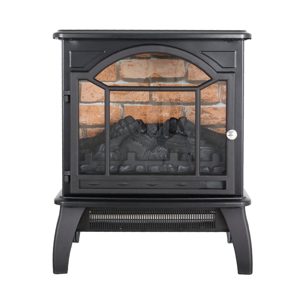 Antique Black 3D Flame Electric Infrared Quartz Fireplace Stove with Remote Control, Tempered Glass and Sheet Metal, 18 Inch - Grand Goldman Shop