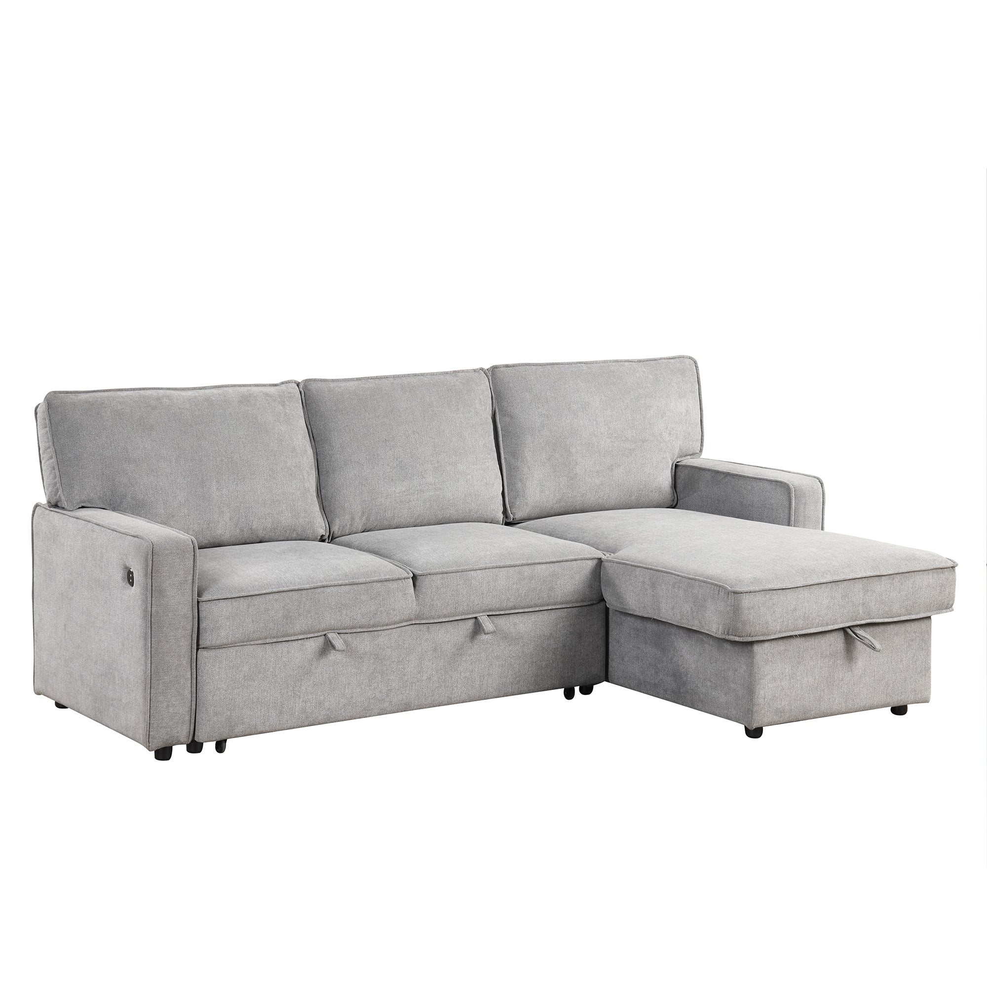 U_STYLE Upholstery Sleeper Sectional Sofa with Storage Space, USB port, 2 cup holders on Back Cushions(same sku; WY000335AAE) - Grand Goldman Shop