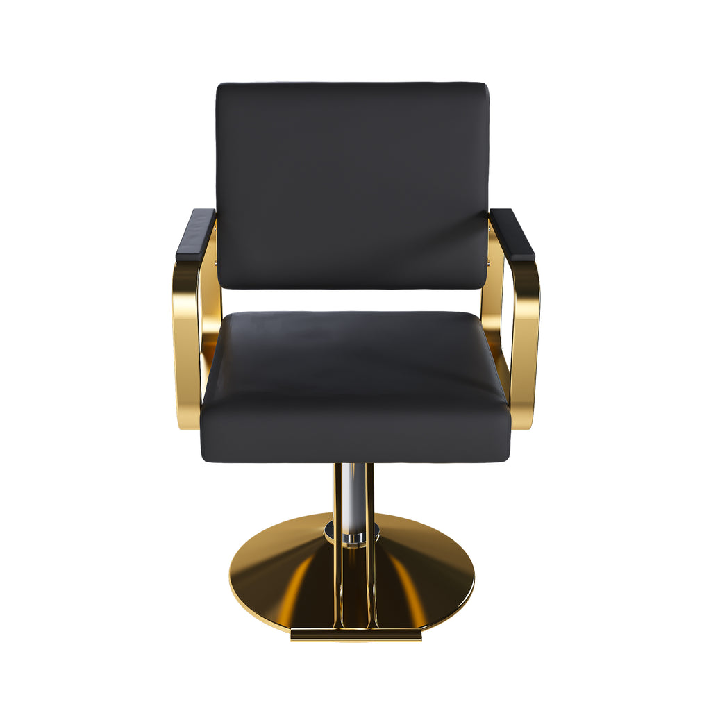 Hydraulic Salon Chair - 360° Swivel Barber Stylist Chair with Pump, Non-Tilting Design in Black and Gold PU Leather - Grand Goldman Shop