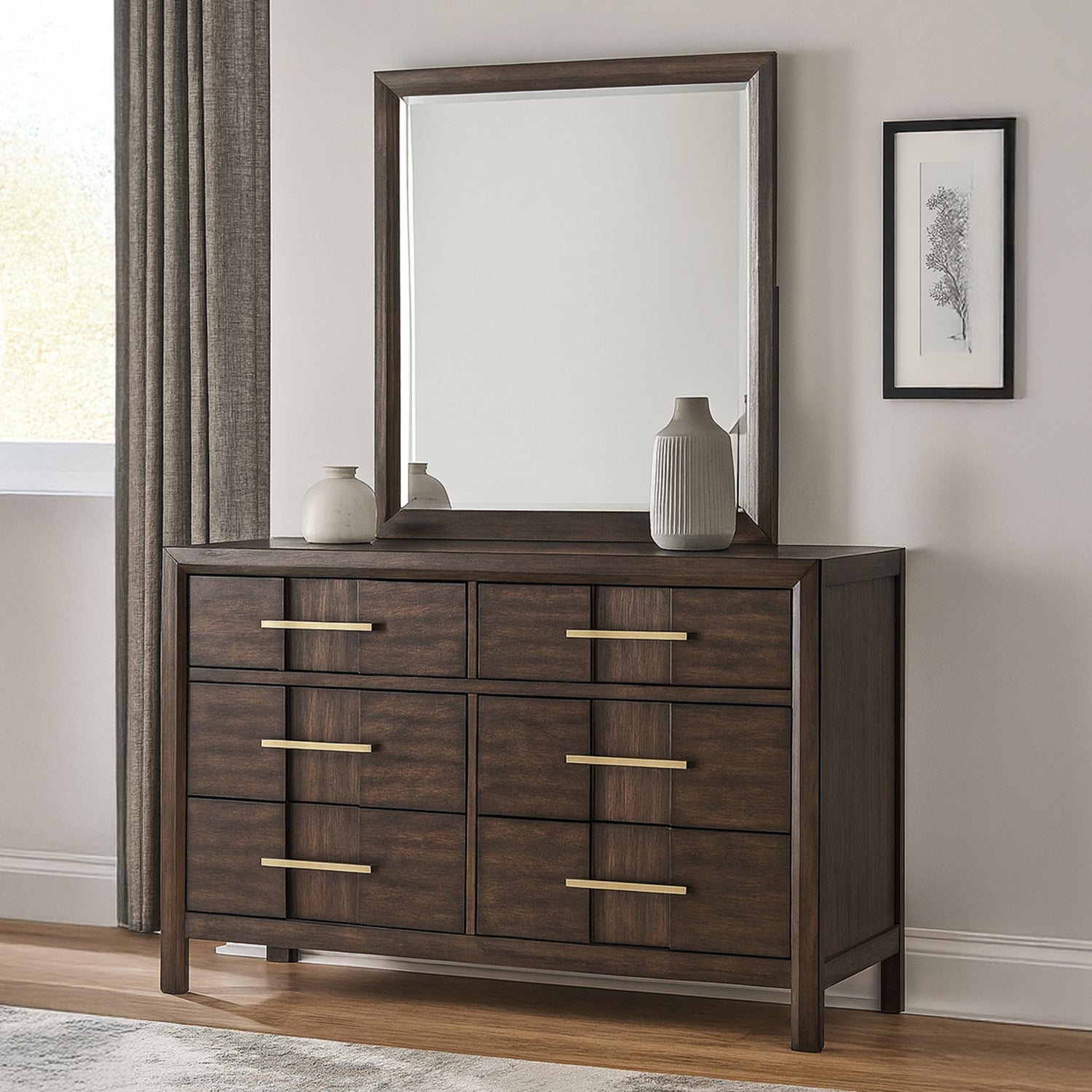 KENZO Modern King 5-Piece Storage Bedroom Set in Walnut Finish with LED Headboard, Bluetooth Speakers, USB Ports, Dresser, Mirror, Nightstand and Chest - Grand Goldman Shop
