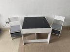 Kids Table and Chair Set, 3 in 1 Wooden Activity Table with Storage Drawer for Toddlers Drawing, Reading, Crafts, 2 in 1 Deta