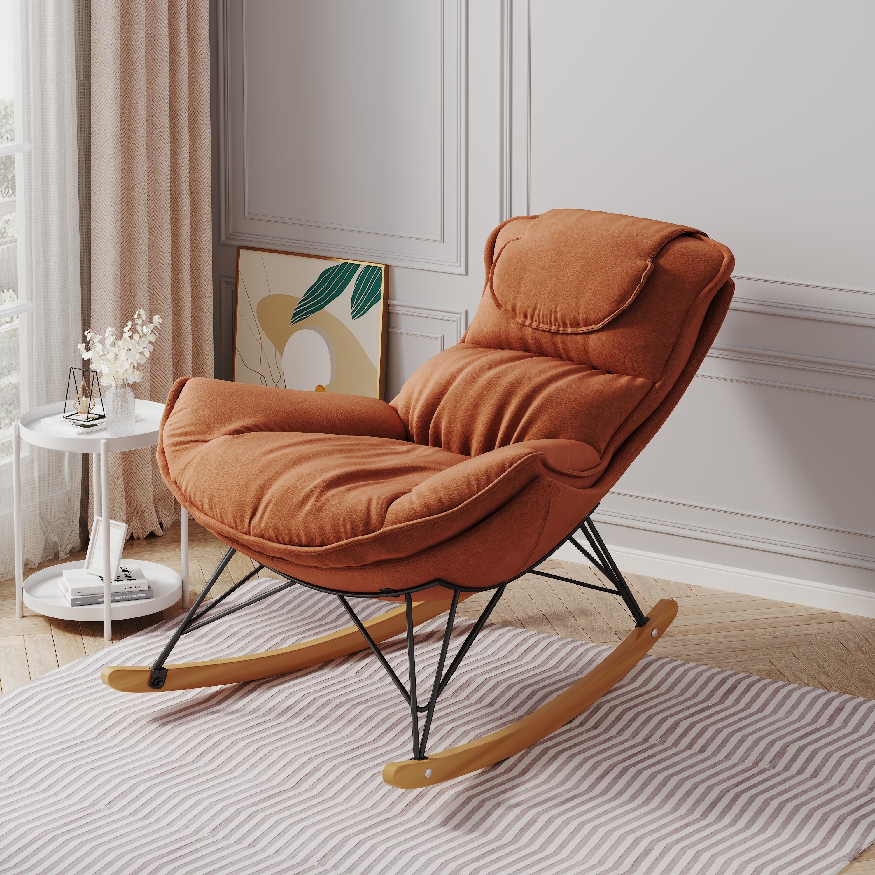 Leisure sofa single rocking chair, light luxury sofa chair, balcony leisure area single chair, comfortable and breathable characteristic chair, detachable and washable seat cushion (Color: Brown) - Grand Goldman Shop