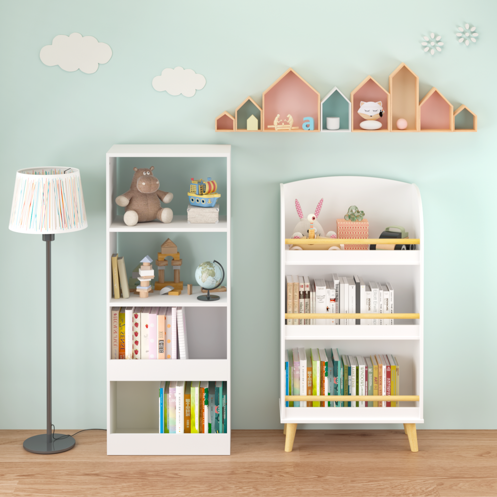 Kids Bookshelf 3-Tier White Book Organizer with Toy Storage, MDF and Pine Wood Legs | Premium Home Decor - Grand Goldman