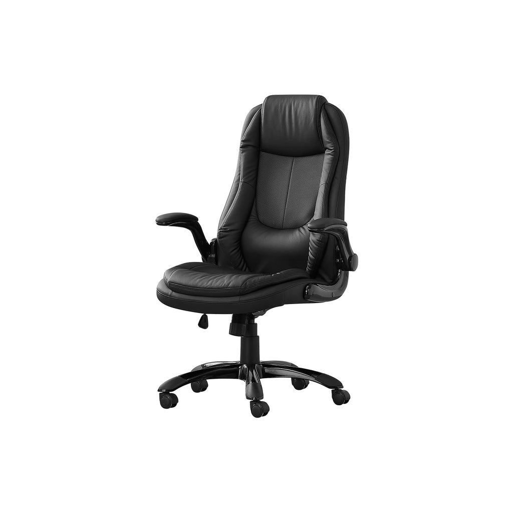 Contemporary Office Chair, Adjustable Height, Swivel, Ergonomic with Armrests, Black Leather-Look Finish, Black Metal Frame, 