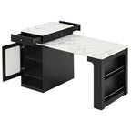 K&K 59.5' Kitchen Island with Extendable Dining Table, Kitchen Storage Table with Double-sided Storage, Kitchen Island with 2 Drawers, Power Outlet, Side Open Shelves, for Kitchen, Dining Room, Black - Grand Goldman Shop