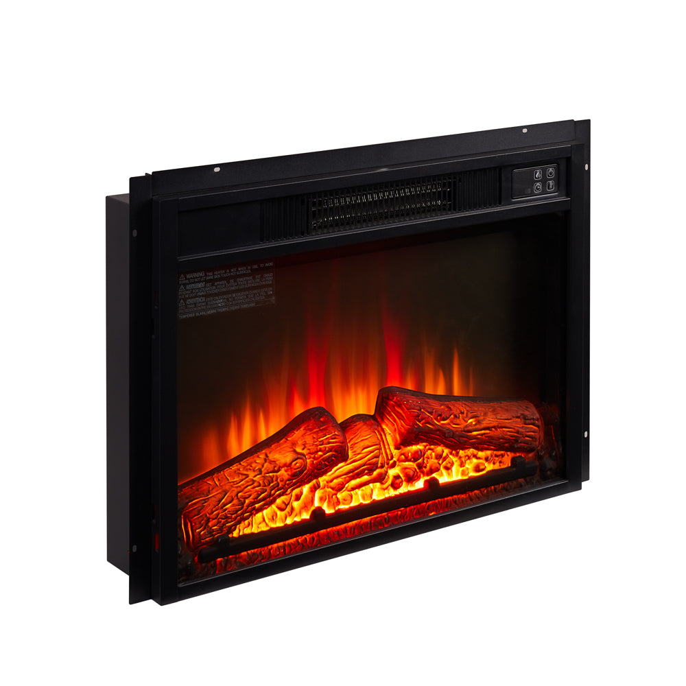 Electric Fireplace Insert 23' 1400W 120V ,Equipped with remote control, ultra thin heater with log set & realistic flame - BLACK - Grand Goldman Shop