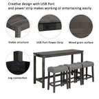 4 Piece Bar Table Set with Power Outlet, Bar Table Set with Chairs, Sofa Bar Table with Stools, Behind Couch Table with 3 Padded Stools, for Living Room, Dining room, Dark Gray - Grand Goldman Shop