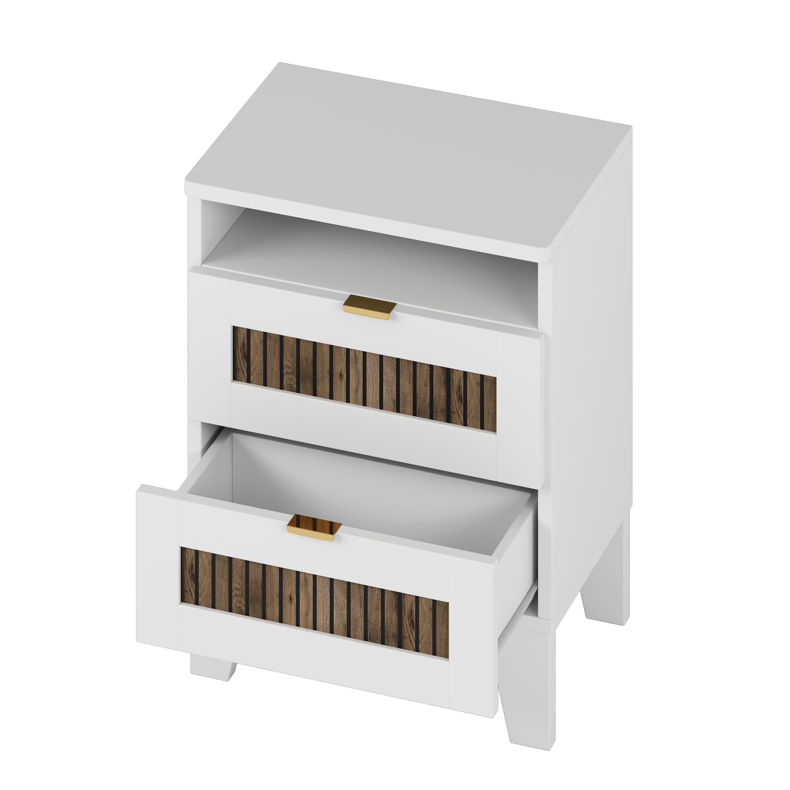 4-Pieces Bedroom Sets, Queen Size Farmhouse Platform Bed with Wooden Strip Stickers Decoration, Storage Nightstand and Dresser with Metal Handle, White(Old SKU: HL000191AAK) - Grand Goldman Shop