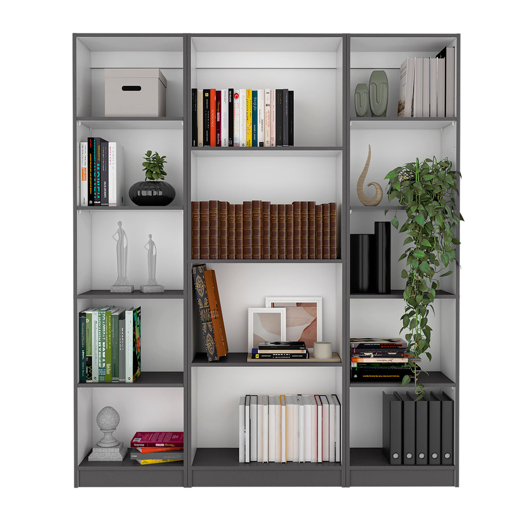 Davie 3 Piece Home Bookcase set, 60' Wide with 14 Shelves ,  Living Room Set Set Matt Gray - White | Premium Home Decor - Gra