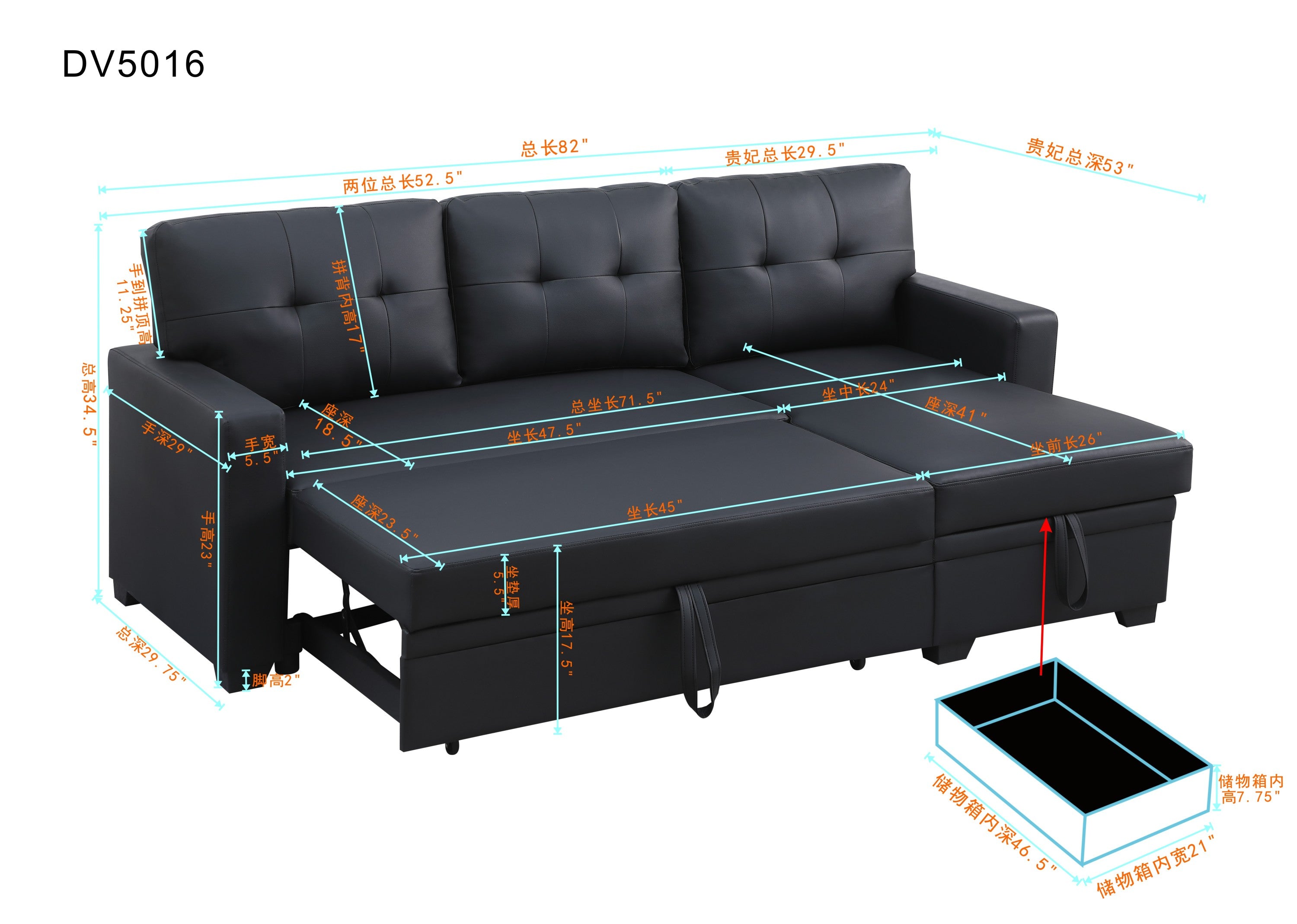 Upholstered Pull out Sectional Sofa with Chaise - Grand Goldman Shop