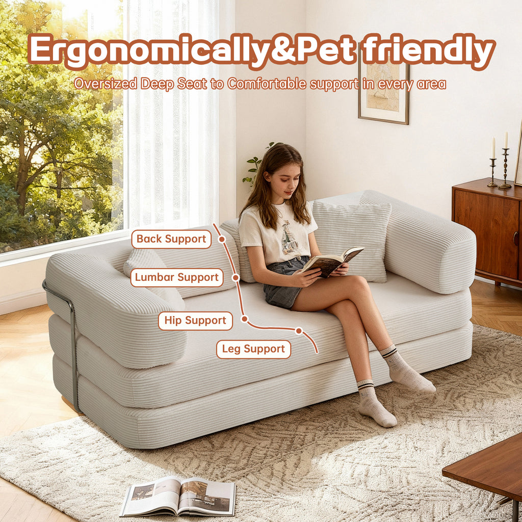 Floor Couch,Compressed Sofa,Convertible Floor Sofa Bed with Convertible Blanket Pillow,Enhanced frame stability,Comfy Couch Lounge Sleeper Bed,for Living Room Bedroom - Grand Goldman Shop