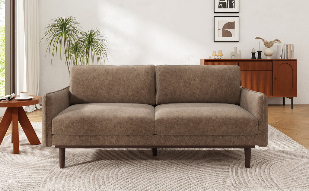 Modern Style Loveseat Sofa 75.75' with Spacious Seating, Brown Chenille Upholstery, Rubber Wood Legs, 2-Seater Couch - Grand Goldman Shop