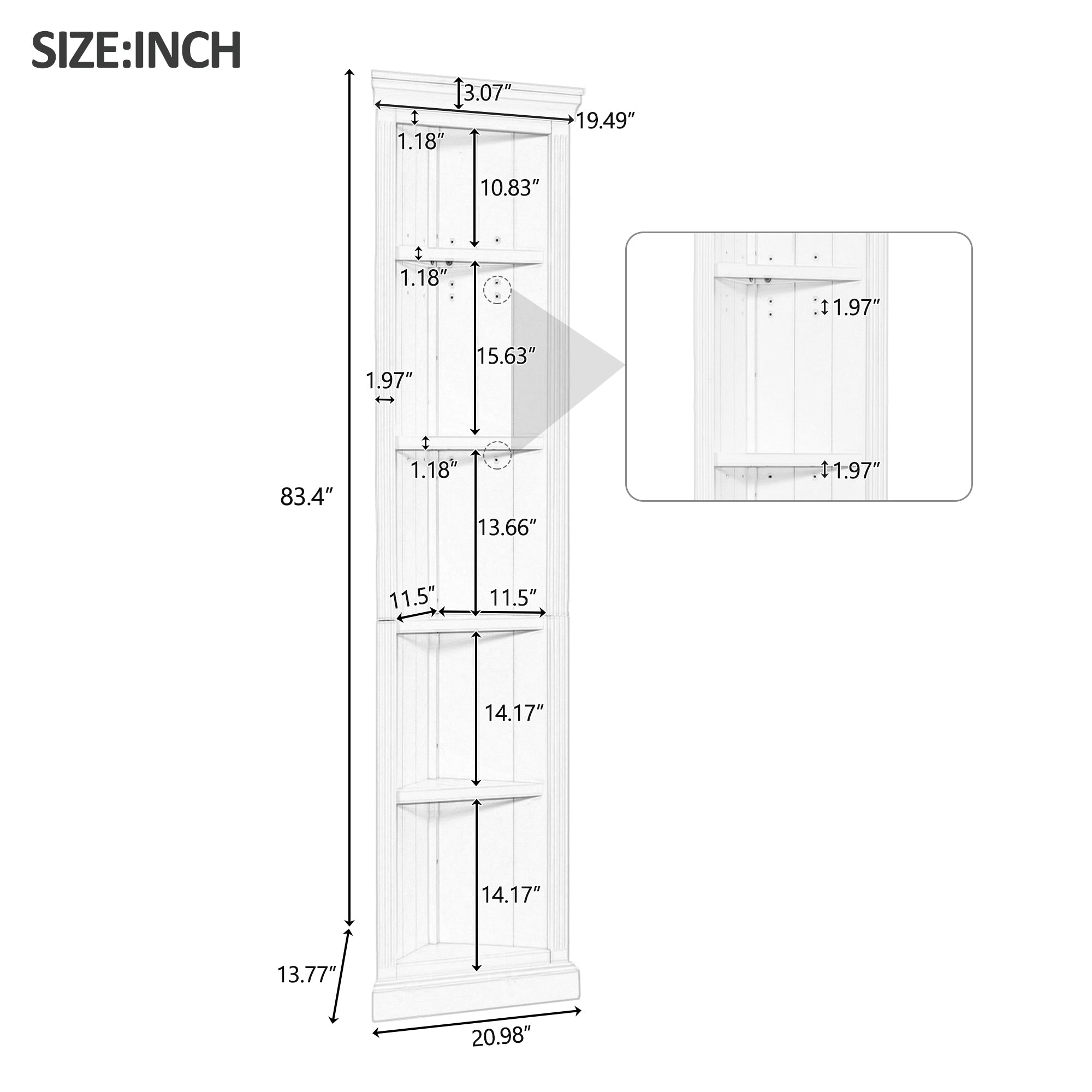 83.4'Tall Modern Corner Shelf,5 Tier Corner Bookcase, Storage Standing Shelf Unit, Open Corner Plant Display Stand for Small Space for Living Room,Wall Corner, Home Office,White - Grand Goldman Shop