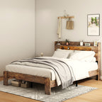 Bed Frame Queen Size, Wood Platform Bed Frame with Storage LED Light Headboard and 2 USB , Noise Free,No Box Spring Needed and Easy Assembly Tool,Large Under Bed Storage,Dark Brown - Grand Goldman Shop