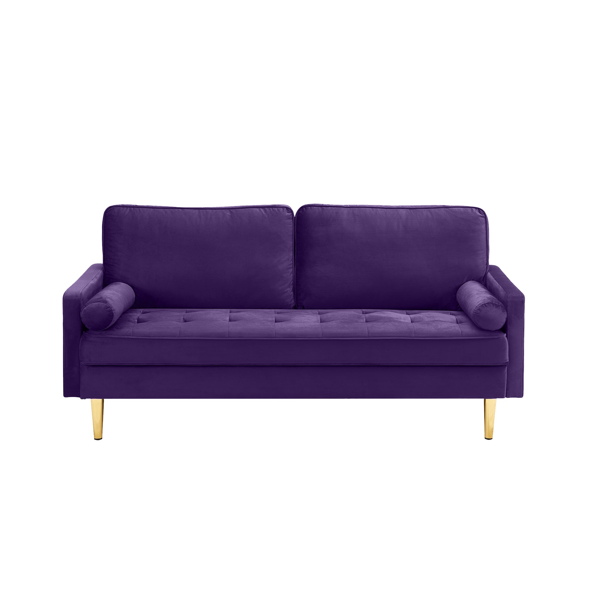 65-inch minimalist velvet sofa with metallic-coloured legs, complete with cushions, suitable for the living room or bedroom. - Grand Goldman Shop
