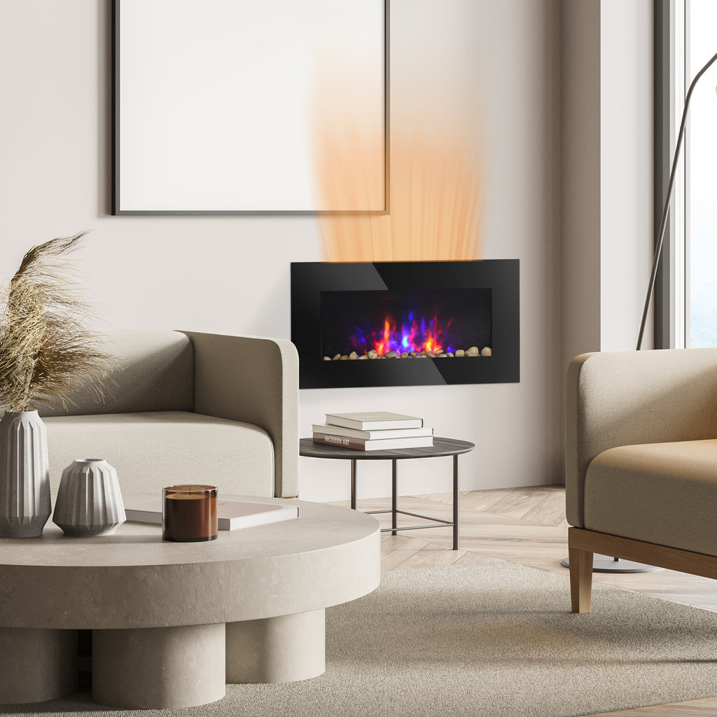 28.5' 1500W Electric Wall-Mounted Fireplace with Flame Effect, 7 Color Background Light, Black - Grand Goldman Shop