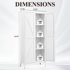 White Metal Adjustable 2-Door Storage Cabinet with Powder-Coated Steel, Striped Design, Gold Handles, 4 Adjustable Shelves fo