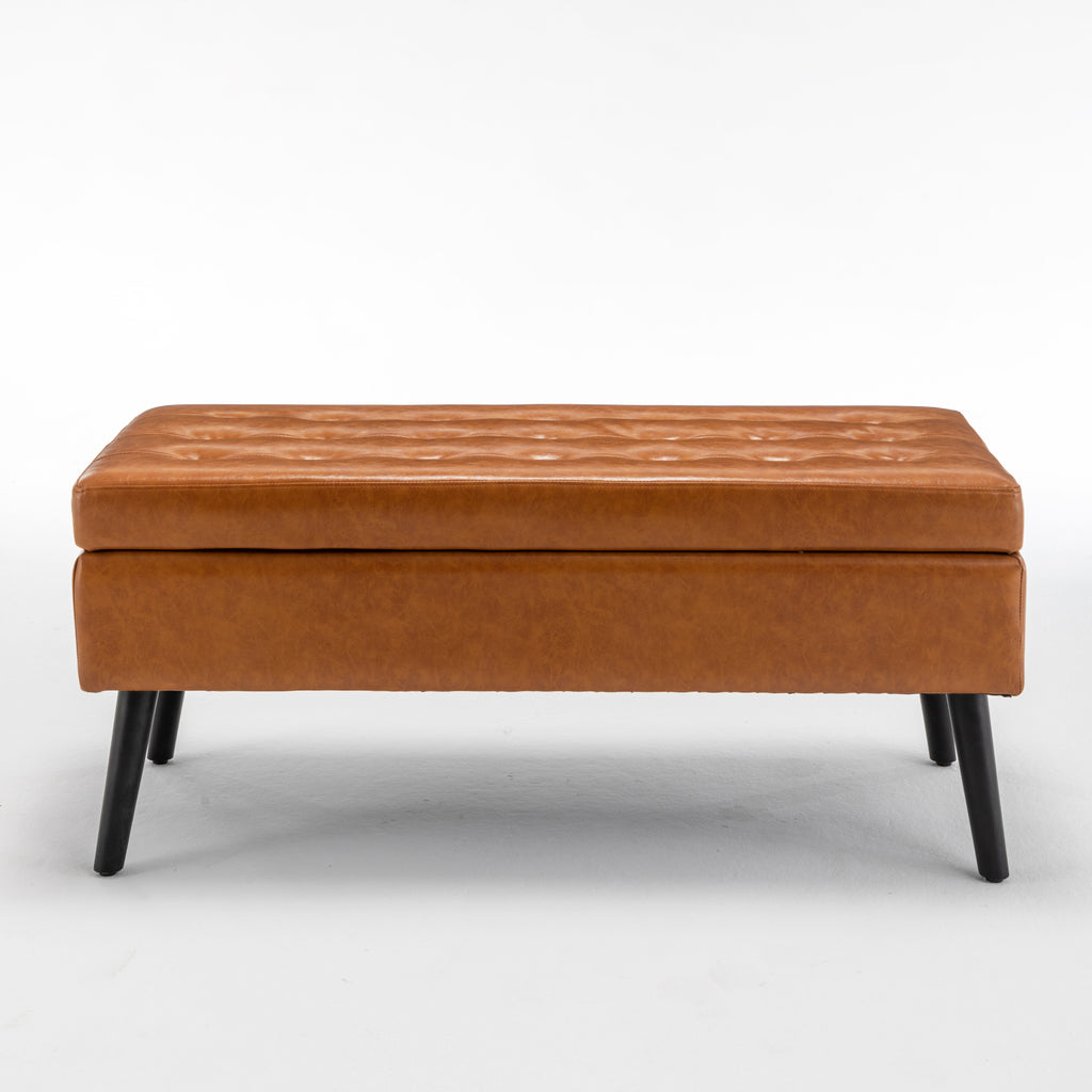 Storage Bench with Storage Bench for Bedroom End of Bed Bench Foot of Bed Bench Entryway Bench Storage Ottoman Bench 43.3' W x 17.7' Brown Leather Bench - Grand Goldman Shop