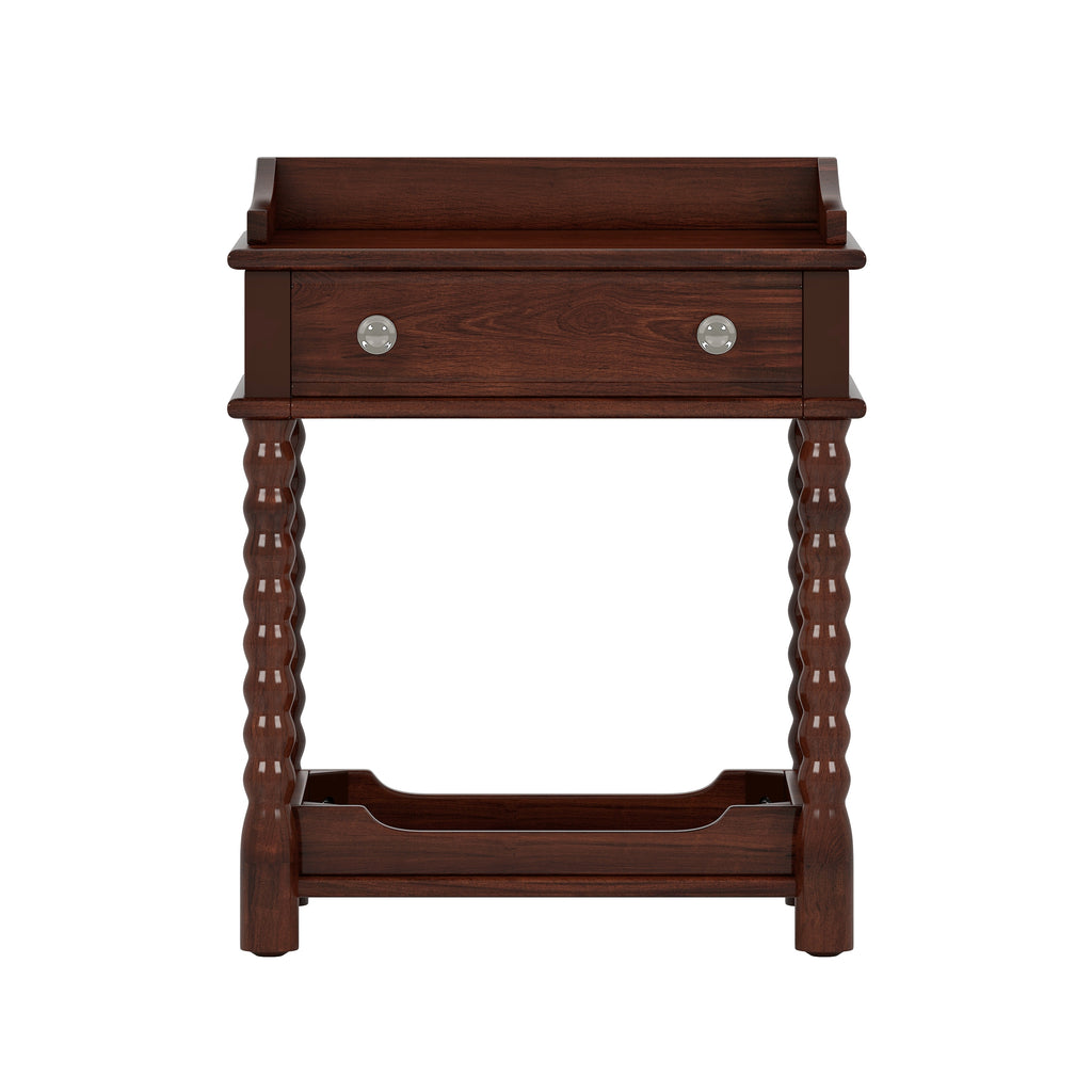 Retro Style Nightstand with Drawer and Open Shelf for Bedroom, Bedside Table with Turned Legs and Metal Handle,Walnut - Grand Goldman Shop